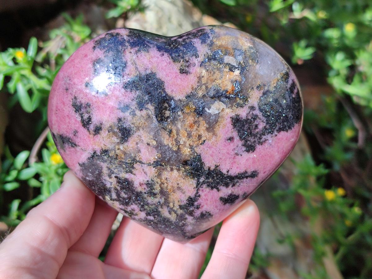 Polished Rhodonite Standing Display Pieces and Hearts x 4 From Ambindavato, Madagascar - Toprock Gemstones and Minerals 
