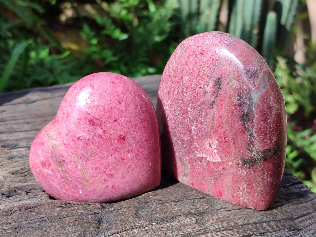 Polished Rhodonite Standing Display Pieces and Hearts x 4 From Ambindavato, Madagascar - Toprock Gemstones and Minerals 