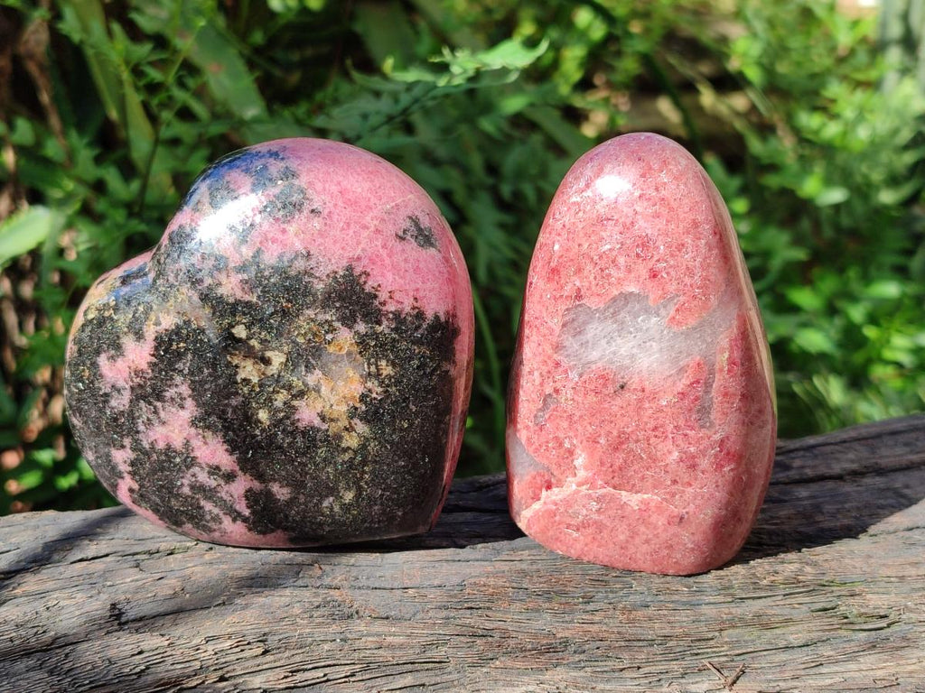 Polished Rhodonite Standing Display Pieces and Hearts x 4 From Ambindavato, Madagascar - Toprock Gemstones and Minerals 
