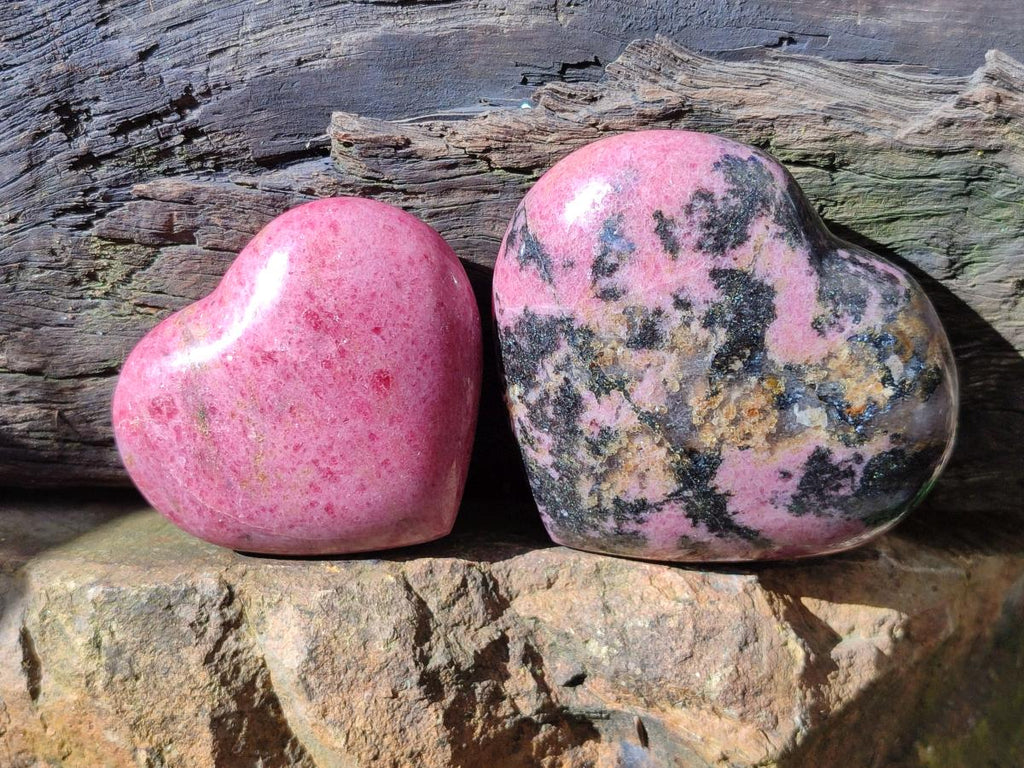 Polished Rhodonite Standing Display Pieces and Hearts x 4 From Ambindavato, Madagascar - Toprock Gemstones and Minerals 