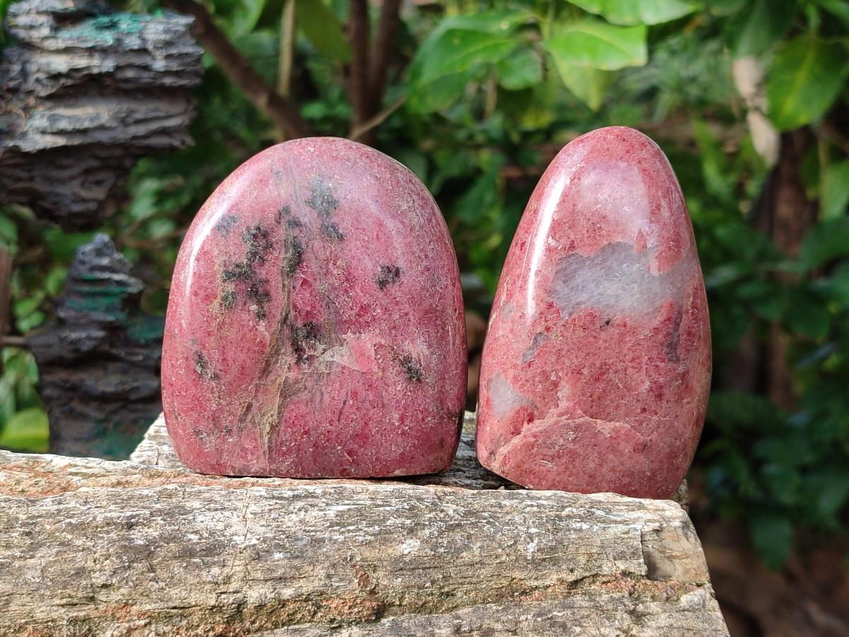 Polished Rhodonite Standing Display Pieces and Hearts x 4 From Ambindavato, Madagascar - Toprock Gemstones and Minerals 