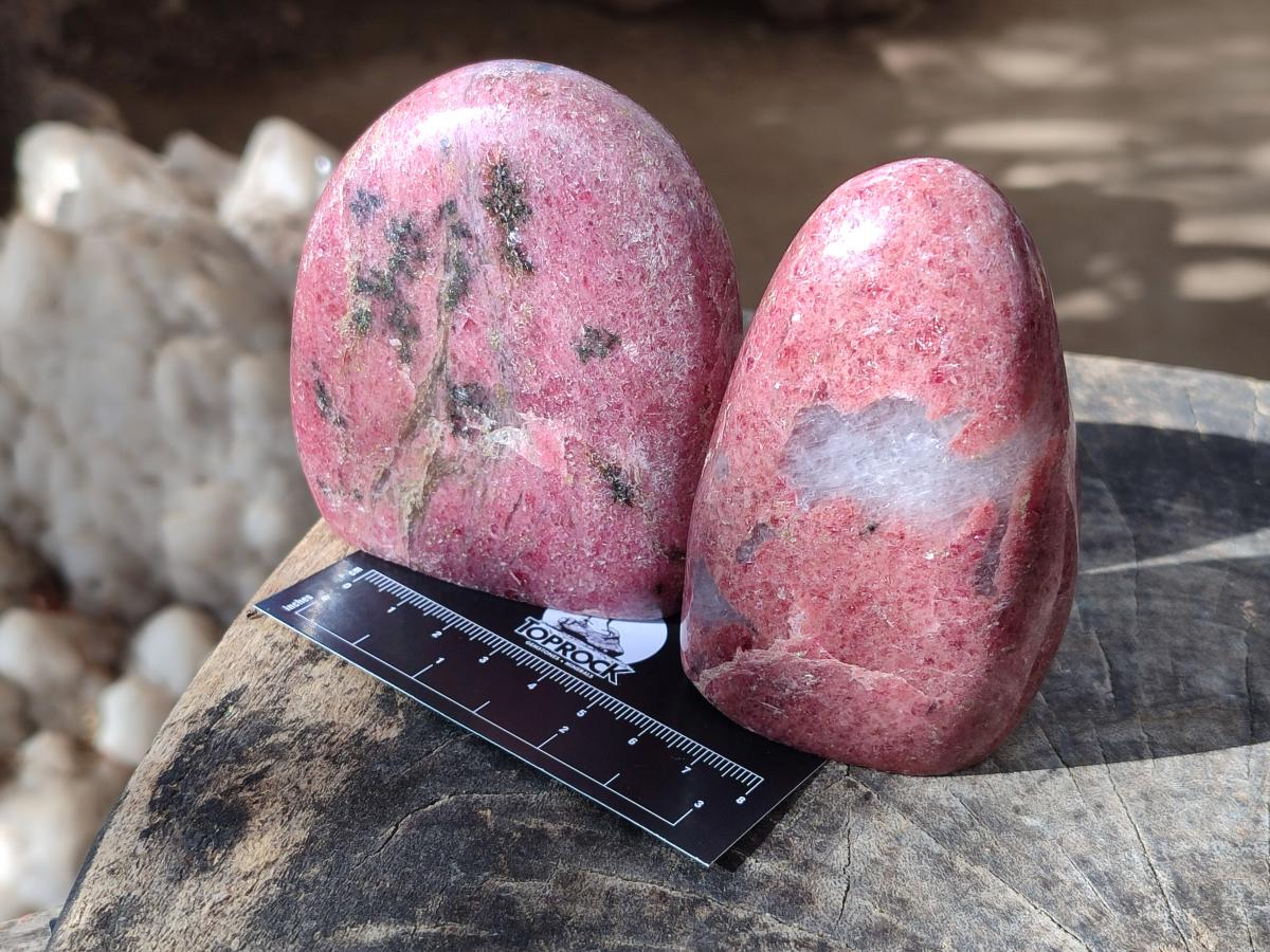 Polished Rhodonite Standing Display Pieces and Hearts x 4 From Ambindavato, Madagascar - Toprock Gemstones and Minerals 