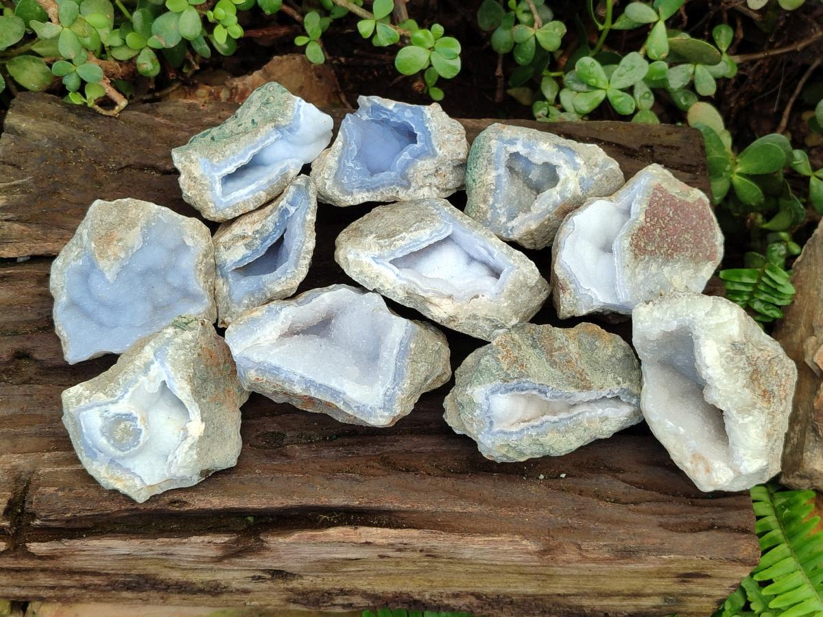 Natural Blue Lace Agate Geode Specimens x 12 From Nsanje, Malawi - Toprock Gemstones and Minerals 