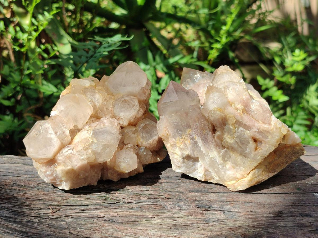 Natural Smokey Phantom Quartz Clusters x 2 From Luena, Congo - Toprock Gemstones and Minerals 