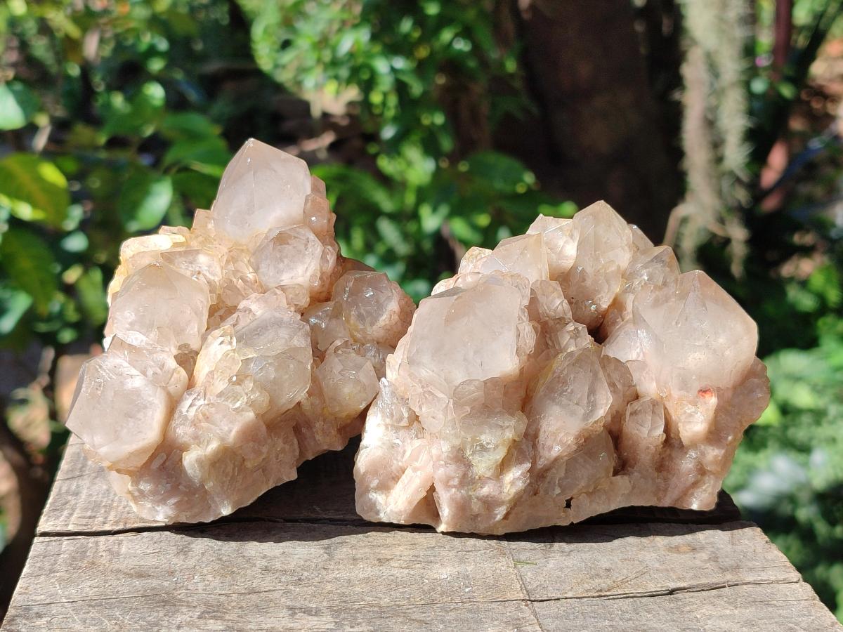 Natural Smokey Phantom Quartz Clusters x 2 From Luena, Congo - Toprock Gemstones and Minerals 