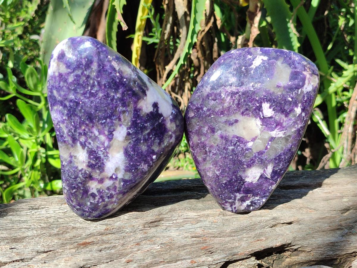 Polished Dark Lepidolite Standing Free Forms with Smokey Quartz and Feldspar x 2 From Zimbabwe - Toprock Gemstones and Minerals 