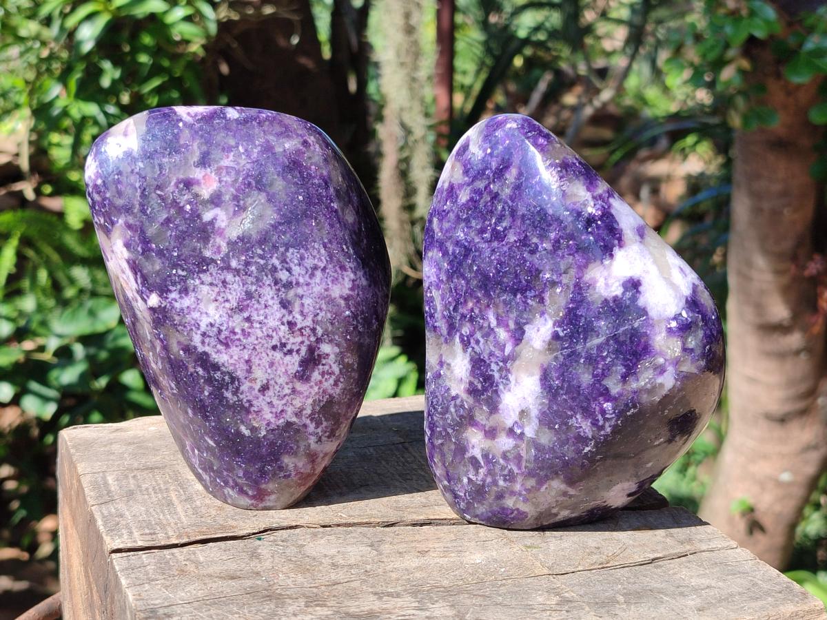 Polished Dark Lepidolite Standing Free Forms with Smokey Quartz and Feldspar x 2 From Zimbabwe - Toprock Gemstones and Minerals 