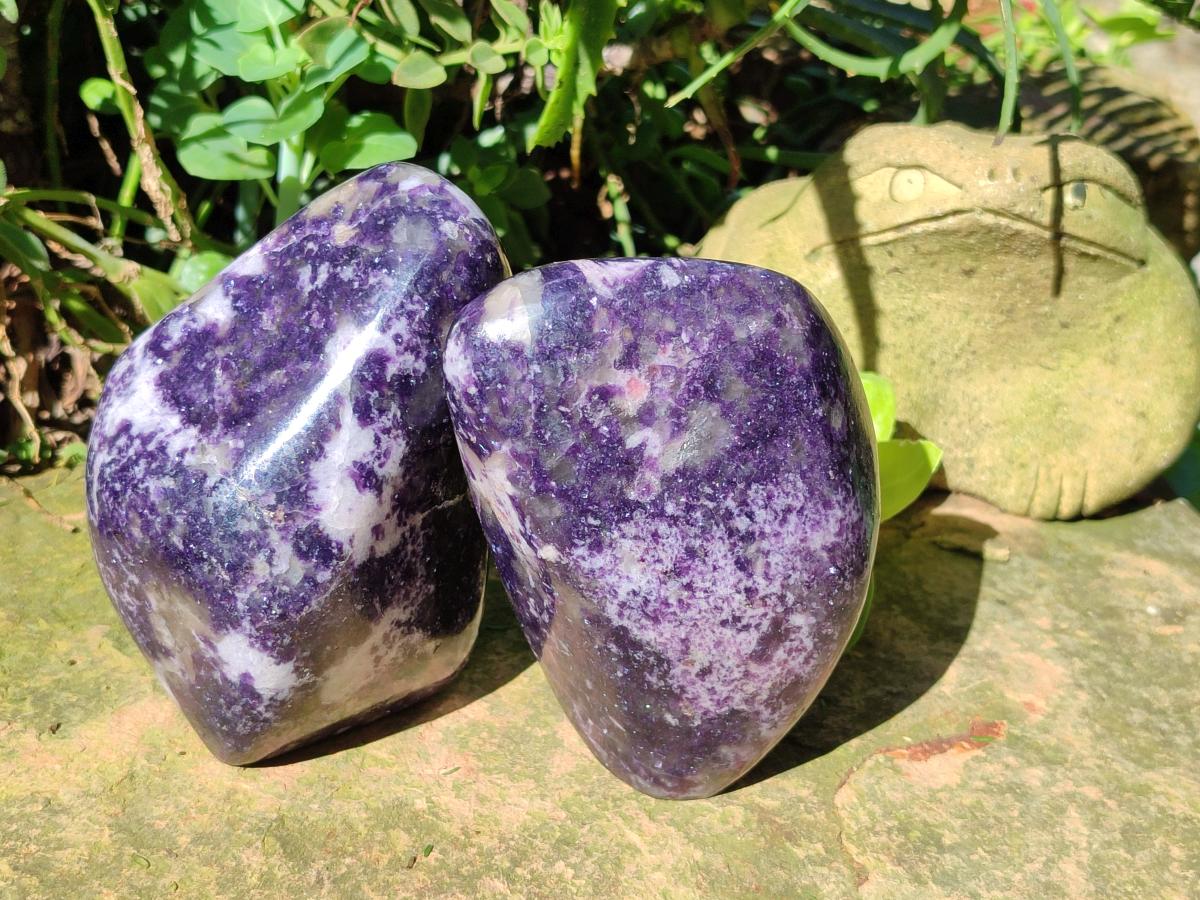 Polished Dark Lepidolite Standing Free Forms with Smokey Quartz and Feldspar x 2 From Zimbabwe - Toprock Gemstones and Minerals 