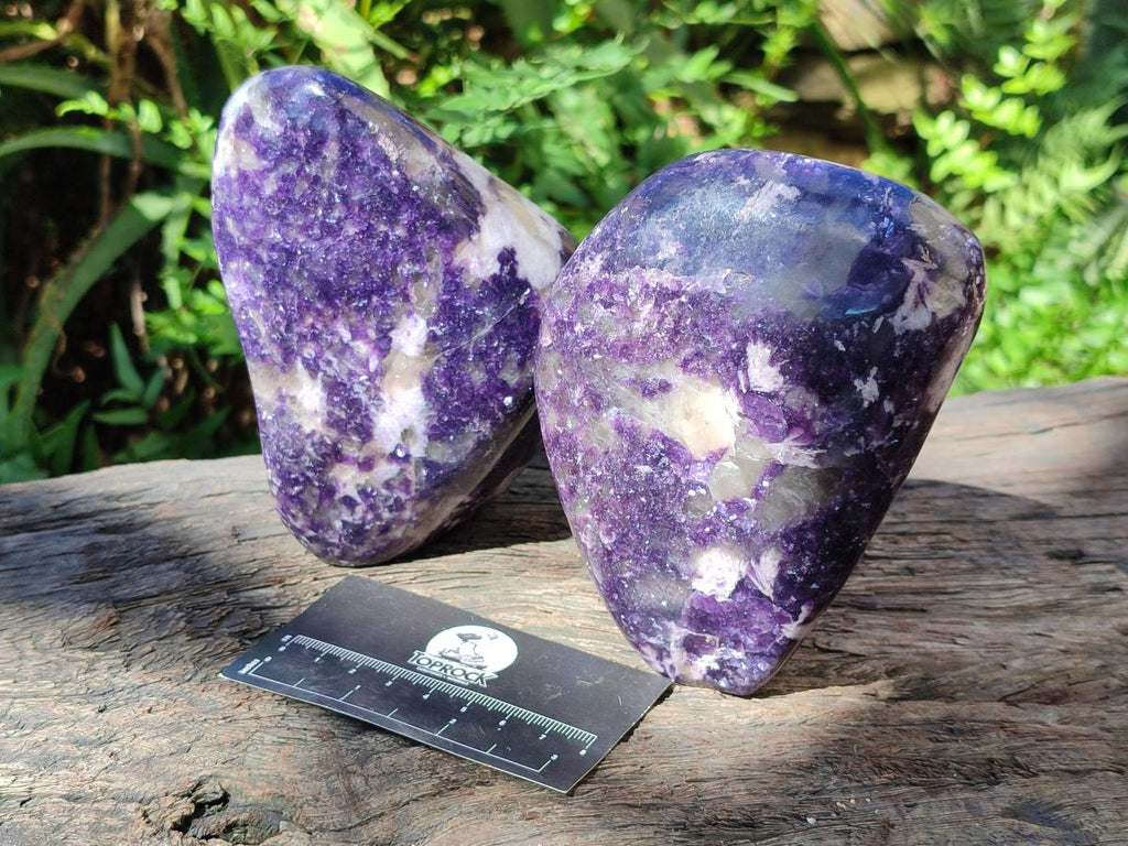 Polished Dark Lepidolite Standing Free Forms with Smokey Quartz and Feldspar x 2 From Zimbabwe - Toprock Gemstones and Minerals 
