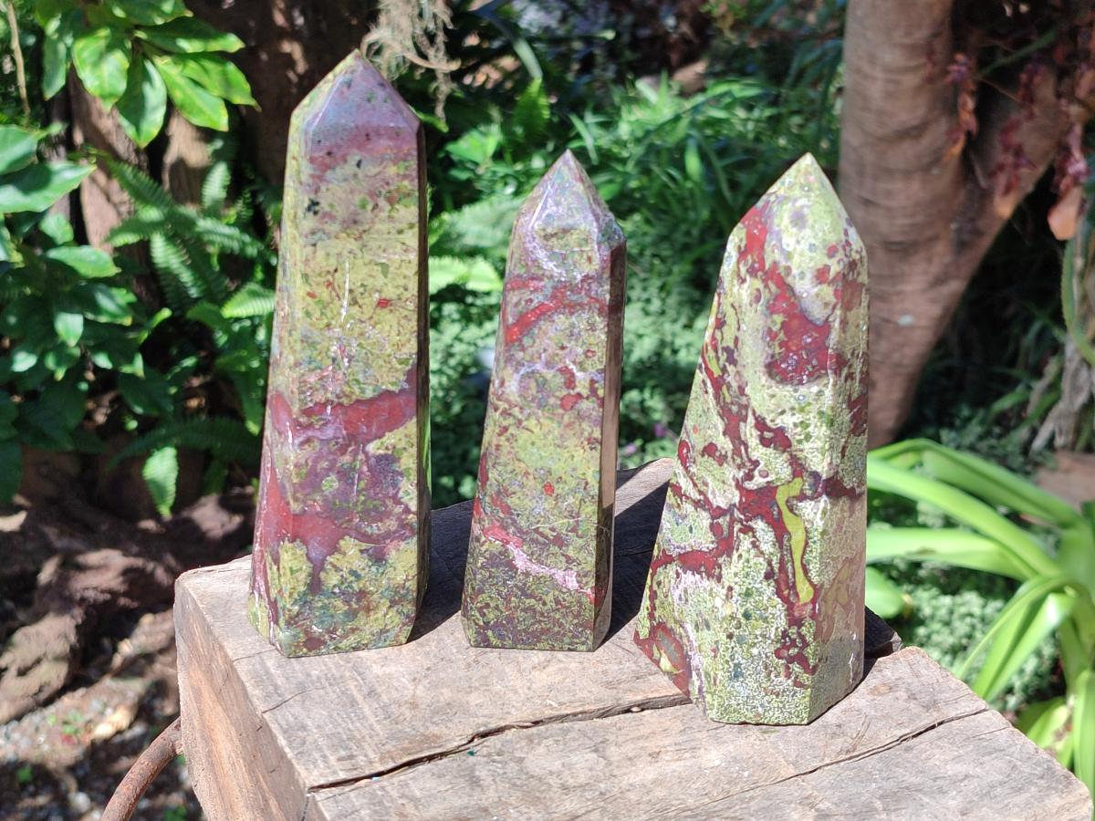 Polished Bastite Dragonsblood Stone Display Crystals x 3 From Tshipise, South Africa - Toprock Gemstones and Minerals 