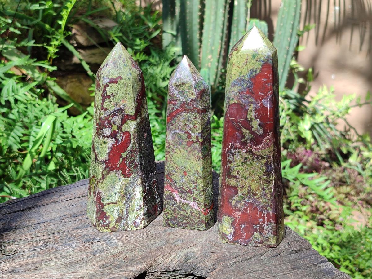 Polished Bastite Dragonsblood Stone Display Crystals x 3 From Tshipise, South Africa - Toprock Gemstones and Minerals 