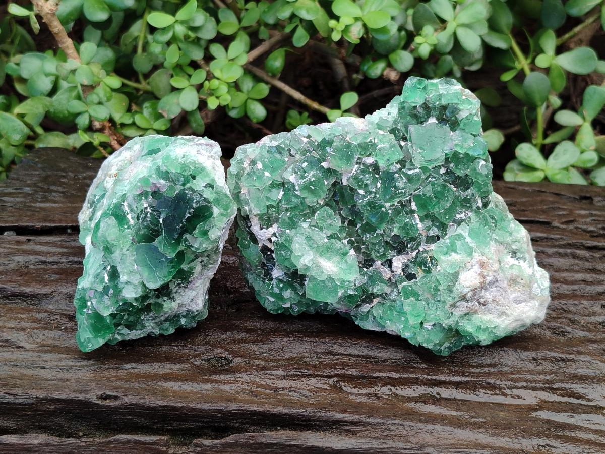 Natural Dark Green and Purple Cubic Fluorite Specimens x 2 From Erongo, Namibia - Toprock Gemstones and Minerals 