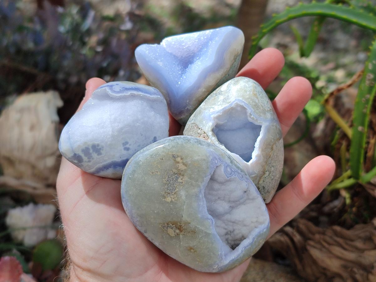 Polished Blue Lace Agate Standing Display Pieces and Free Forms x 12 From Nsanje, Malawi - Toprock Gemstones and Minerals 