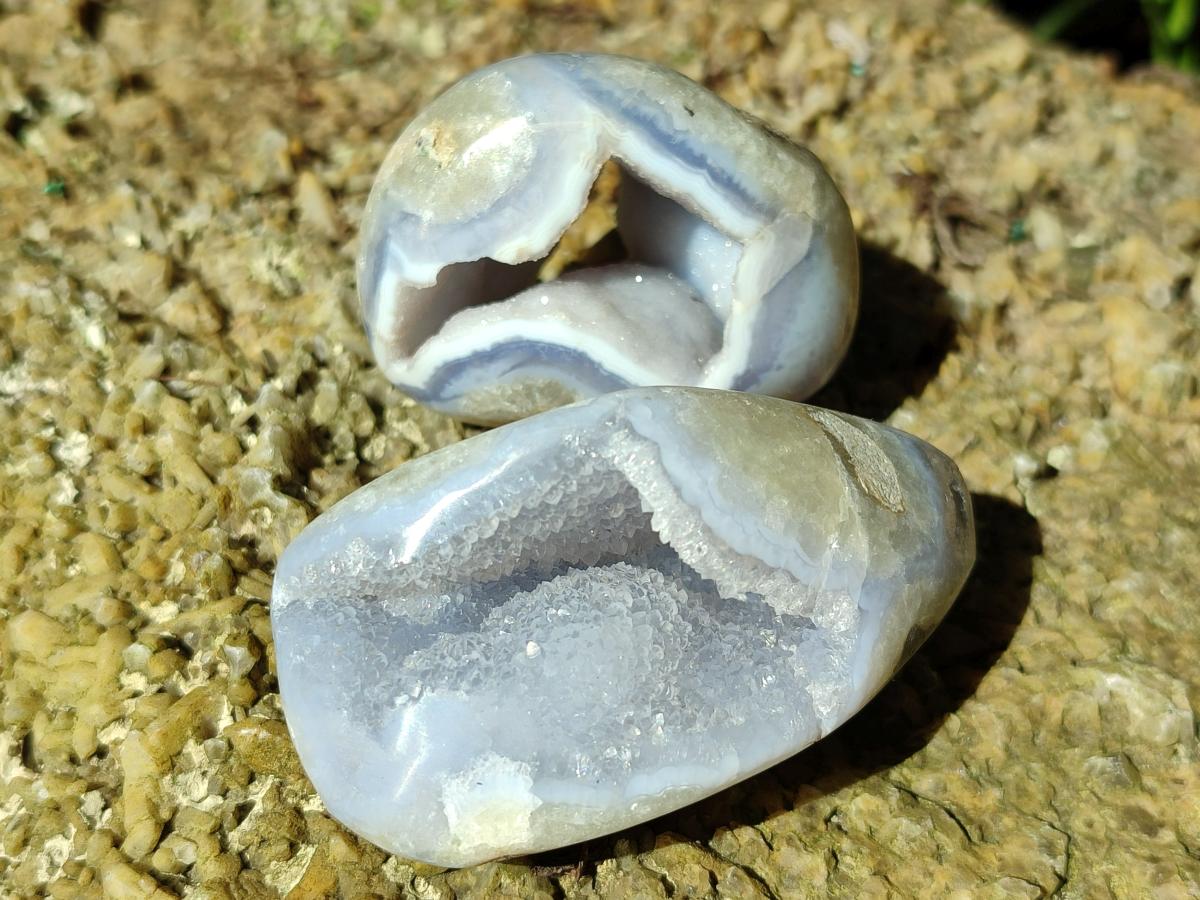 Polished Blue Lace Agate Standing Display Pieces and Free Forms x 12 From Nsanje, Malawi - Toprock Gemstones and Minerals 