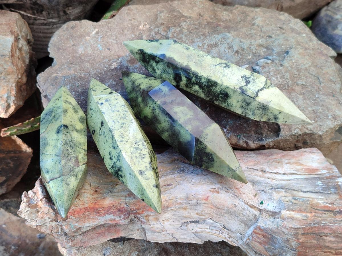 Polished Double Terminated Leopard Stone Crystals x 4 From Zimbabwe - Toprock Gemstones and Minerals 
