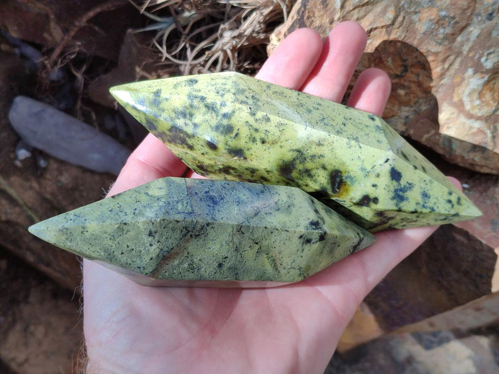 Polished Double Terminated Leopard Stone Crystals x 4 From Zimbabwe - Toprock Gemstones and Minerals 