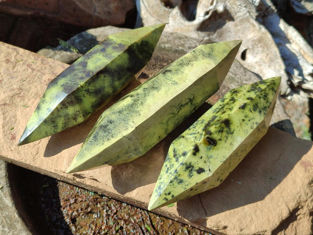Polished Double Terminated Leopard Stone Crystals x 4 From Zimbabwe - Toprock Gemstones and Minerals 
