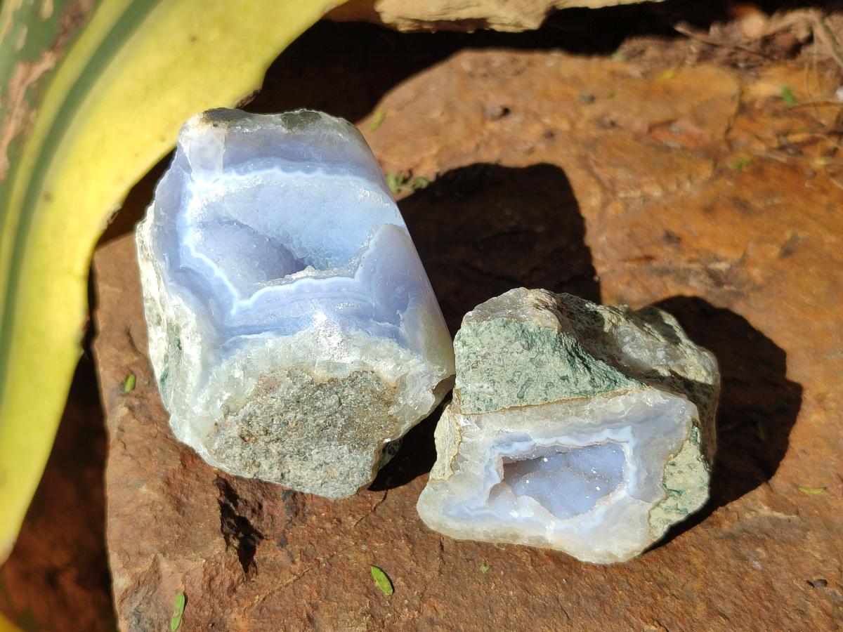 Polished On One Side Blue Lace Agate Geodes x 12 From Nsanje, Malawi - Toprock Gemstones and Minerals 