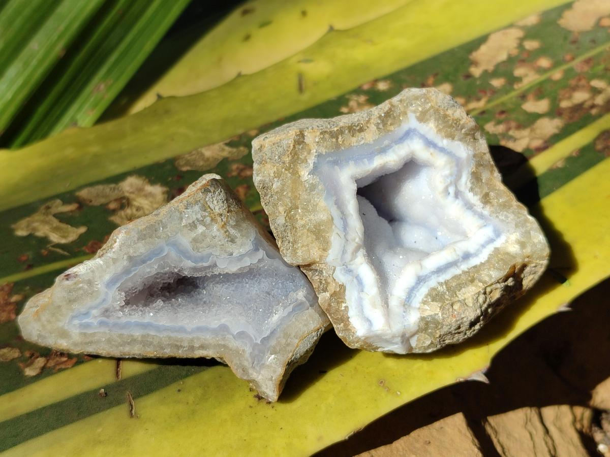 Polished On One Side Blue Lace Agate Geodes x 12 From Nsanje, Malawi - Toprock Gemstones and Minerals 
