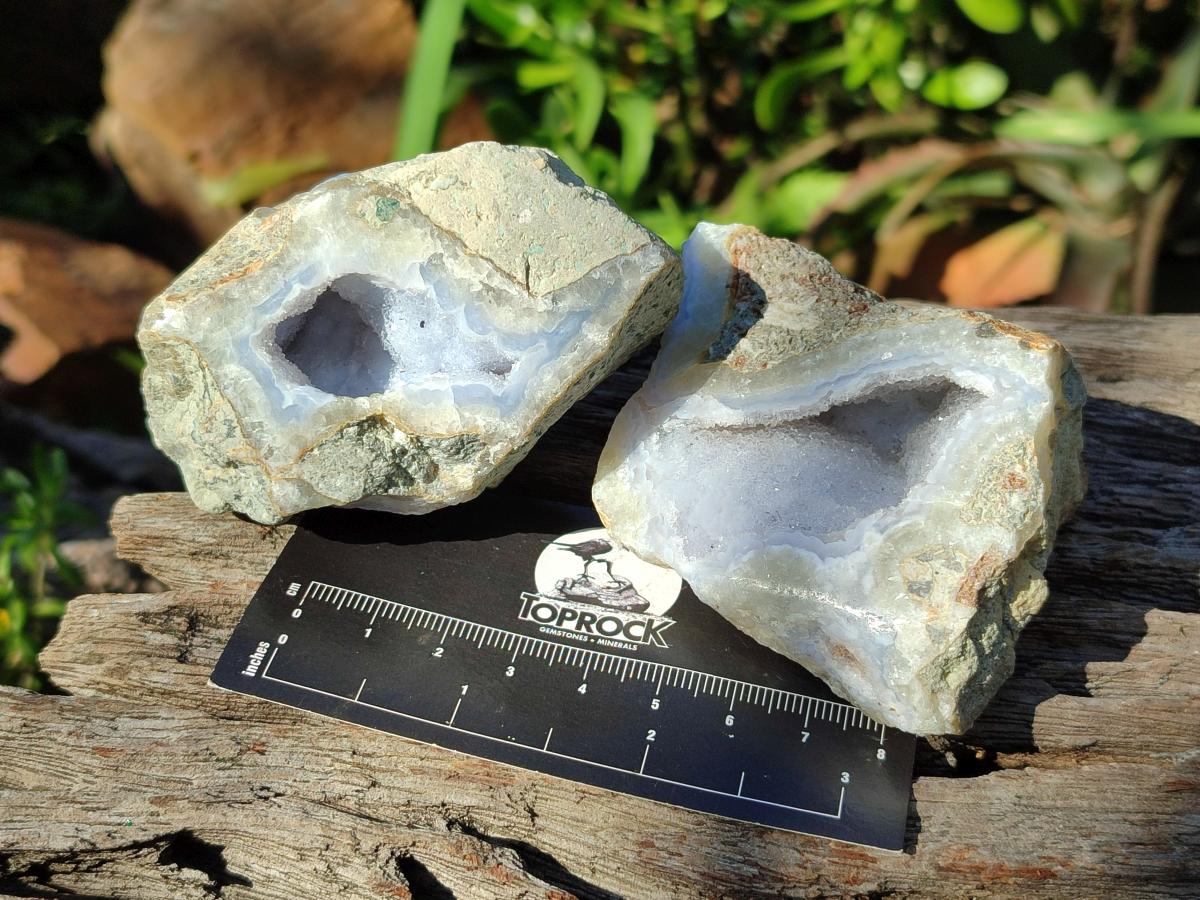 Polished On One Side Blue Lace Agate Geodes x 12 From Nsanje, Malawi - Toprock Gemstones and Minerals 