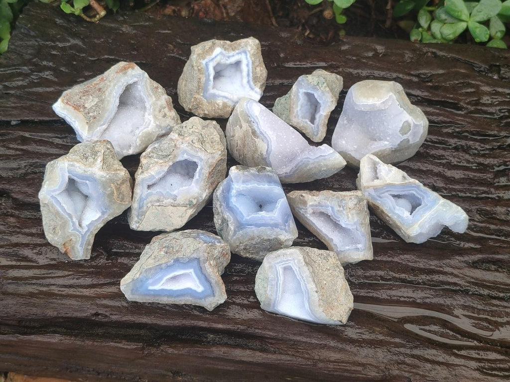 Polished On One Side Blue Lace Agate Geodes x 12 From Nsanje, Malawi - Toprock Gemstones and Minerals 