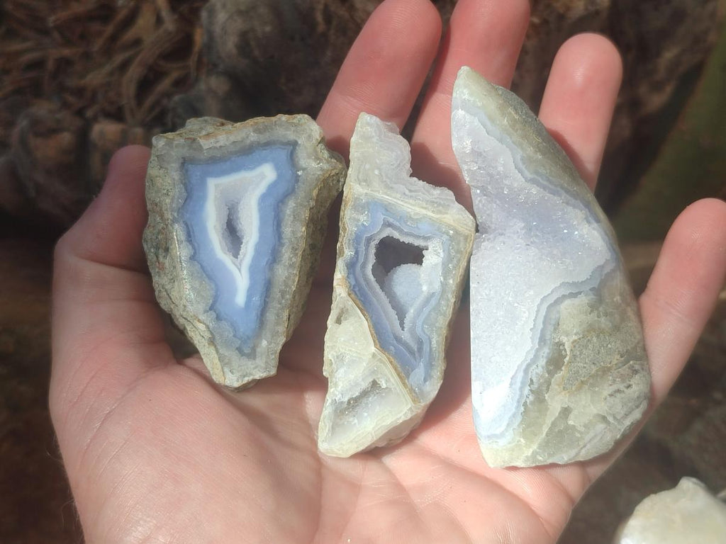 Polished On One Side Blue Lace Agate Geodes x 12 From Nsanje, Malawi - Toprock Gemstones and Minerals 