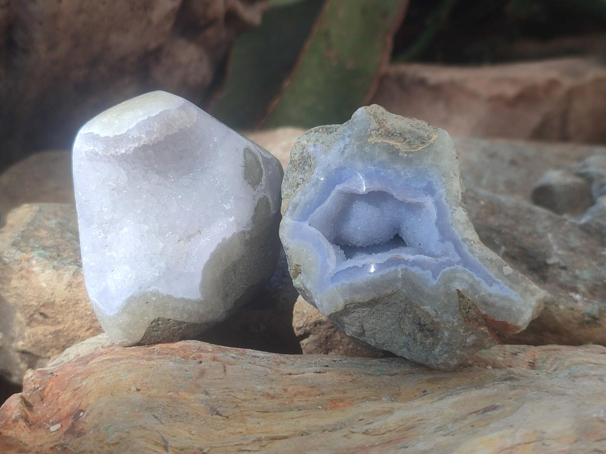 Polished On One Side Blue Lace Agate Geodes x 12 From Nsanje, Malawi - Toprock Gemstones and Minerals 