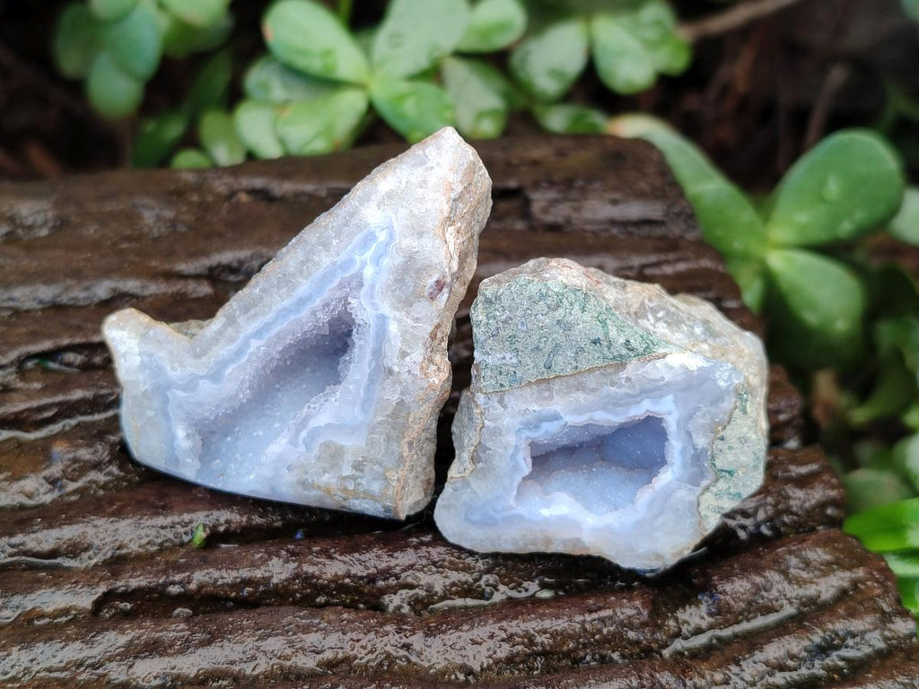 Polished On One Side Blue Lace Agate Geodes x 12 From Nsanje, Malawi - Toprock Gemstones and Minerals 