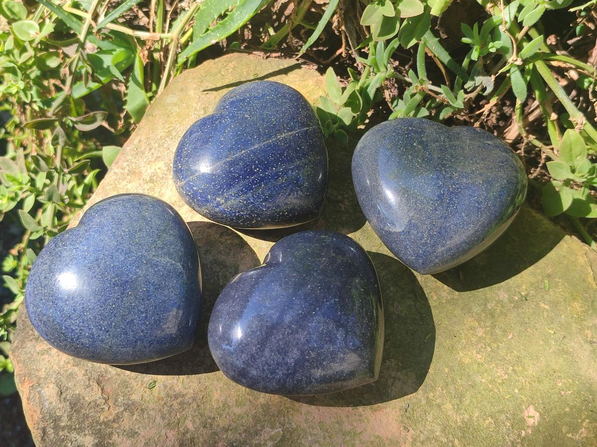 Polished Large Lazulite Hearts x 4 From Madagascar - Toprock Gemstones and Minerals 