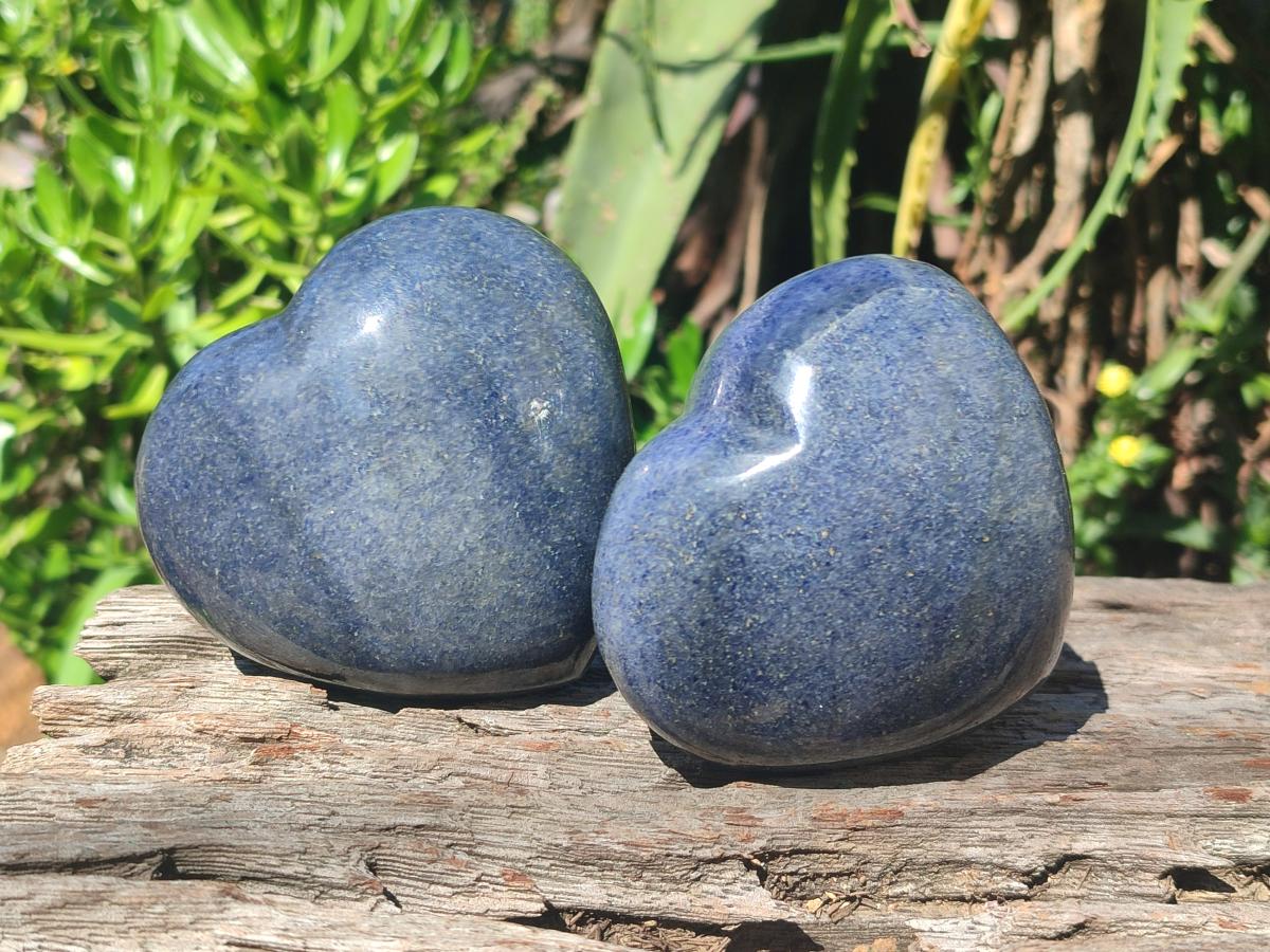 Polished Large Lazulite Hearts x 4 From Madagascar - Toprock Gemstones and Minerals 