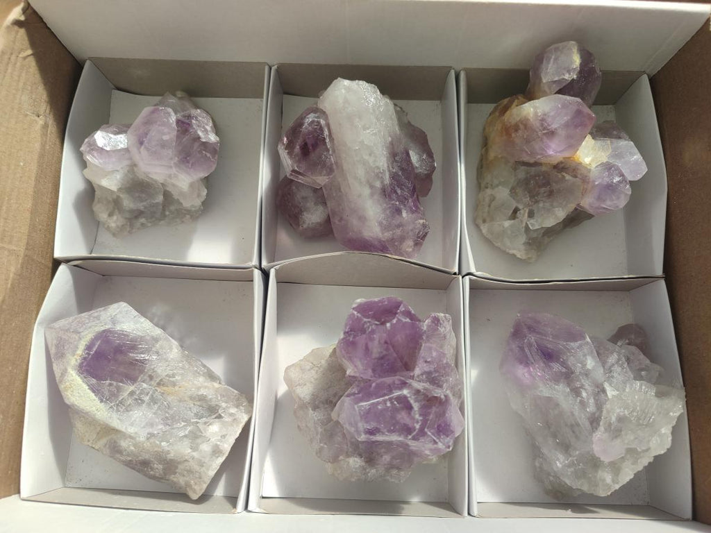 Natural Jacaranda Amethyst Crystal Clusters x 6 From Mumbwa, Zambia - Toprock Gemstones and Minerals 