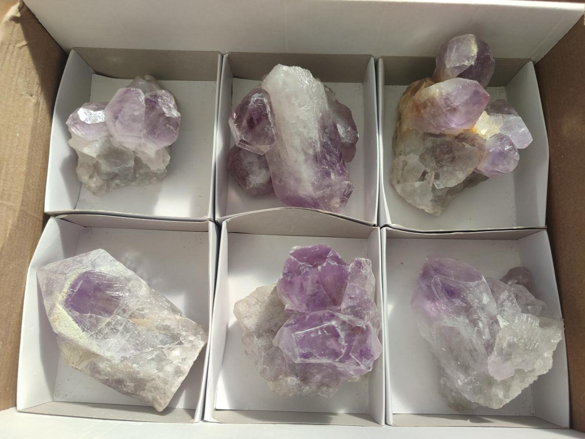 Natural Jacaranda Amethyst Crystal Clusters x 6 From Mumbwa, Zambia - Toprock Gemstones and Minerals 