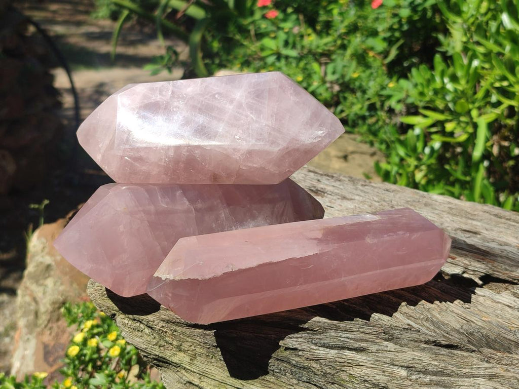 Polished Double Terminated Gemmy Rose Quartz Crystals x 3 From Madagascar - Toprock Gemstones and Minerals 