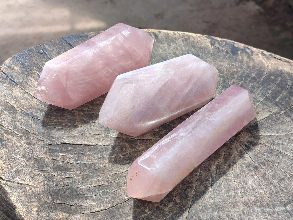 Polished Double Terminated Gemmy Rose Quartz Crystals x 3 From Madagascar - Toprock Gemstones and Minerals 