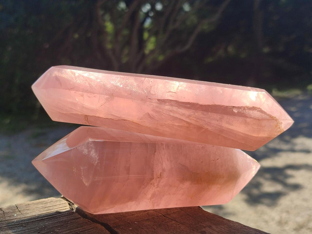 Polished Double Terminated Gemmy Rose Quartz Crystals x 3 From Madagascar - Toprock Gemstones and Minerals 