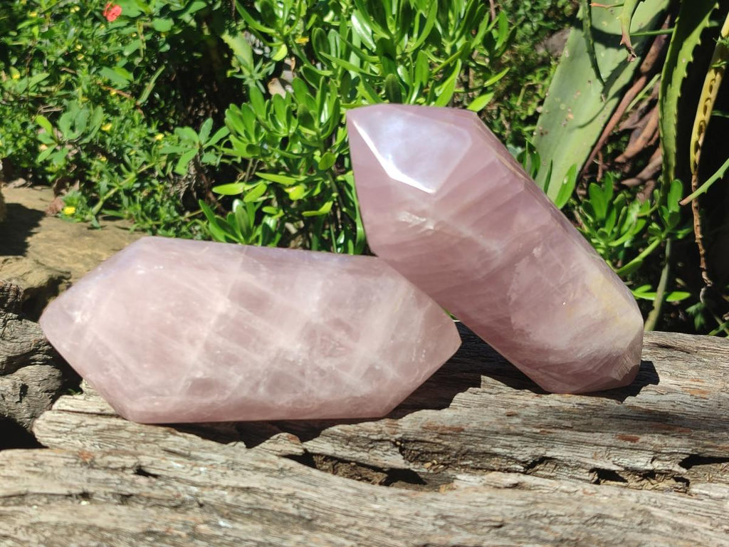 Polished Double Terminated Gemmy Rose Quartz Crystals x 3 From Madagascar - Toprock Gemstones and Minerals 