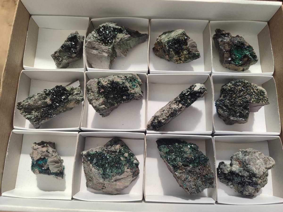 Natural Libethenite Crystals on Dolomite Matrix Specimens x 12 From Shituru, Congo - Toprock Gemstones and Minerals 
