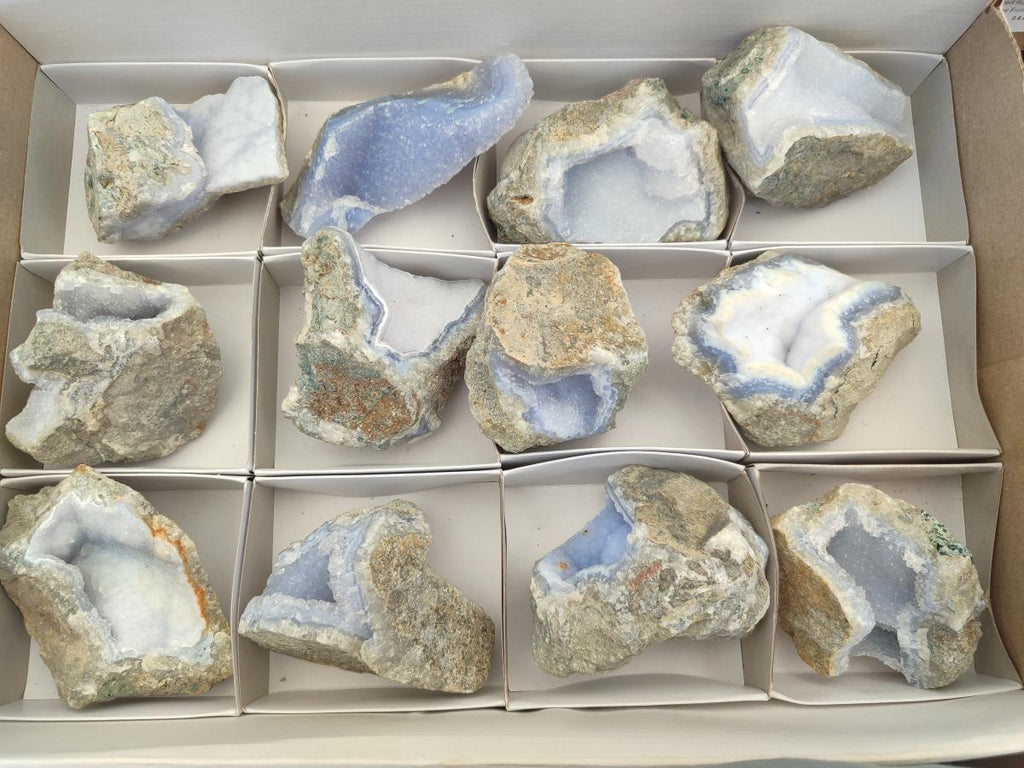 Natural Blue Lace Agate Geode Specimens x 12 From Nsanje, Malawi - Toprock Gemstones and Minerals 