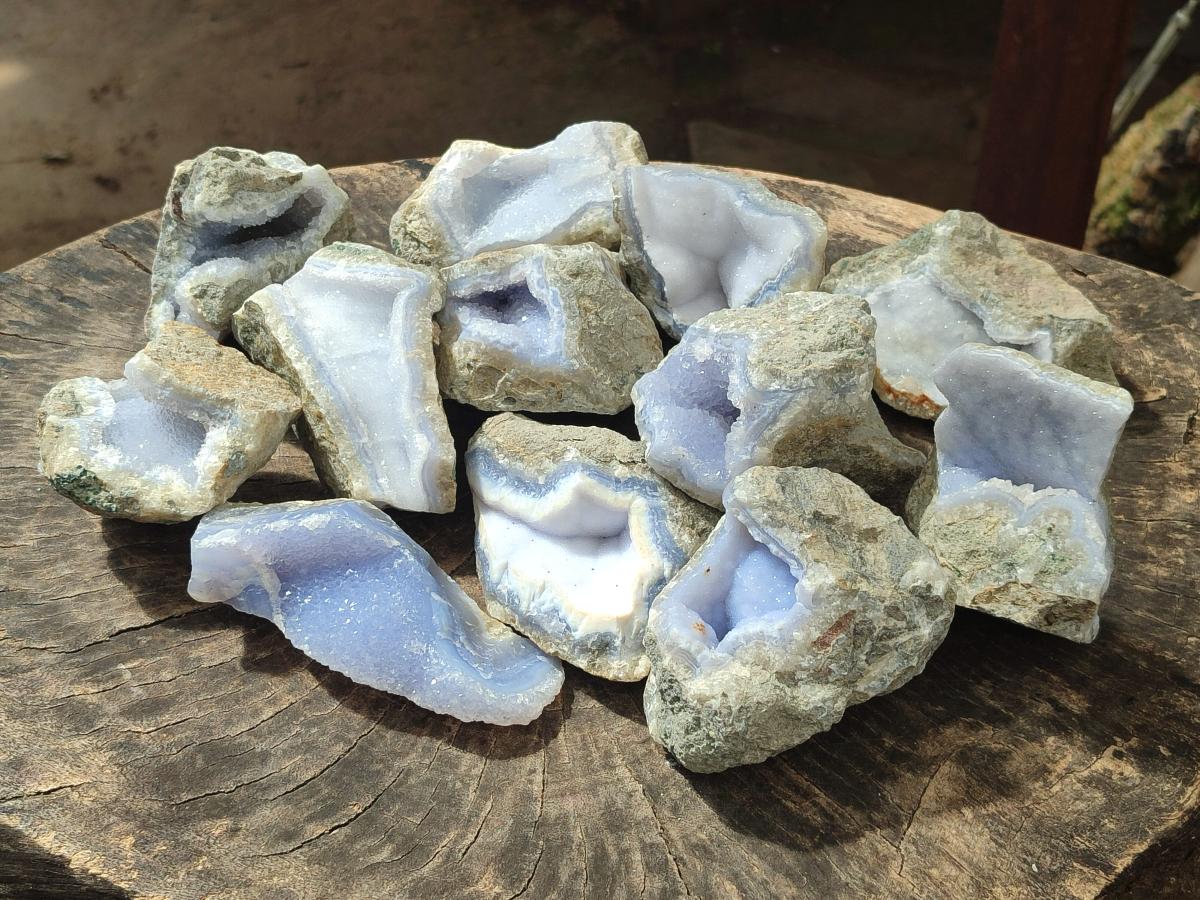 Natural Blue Lace Agate Geode Specimens x 12 From Nsanje, Malawi - Toprock Gemstones and Minerals 