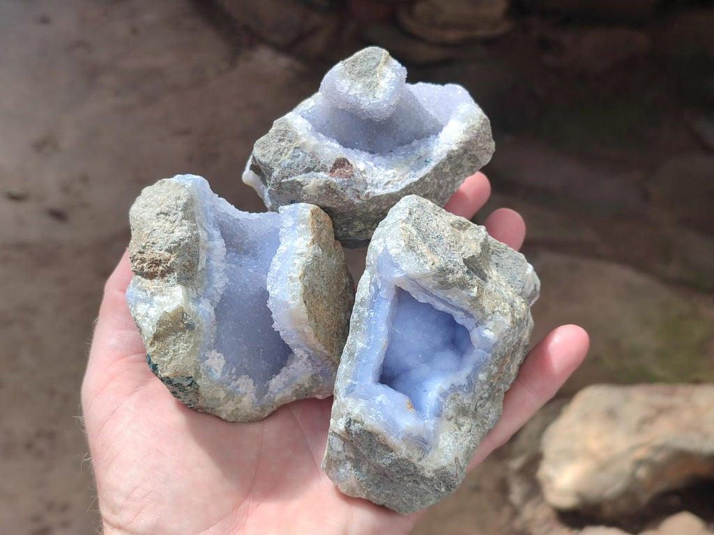 Natural Blue Lace Agate Geode Specimens x 12 From Nsanje, Malawi - Toprock Gemstones and Minerals 