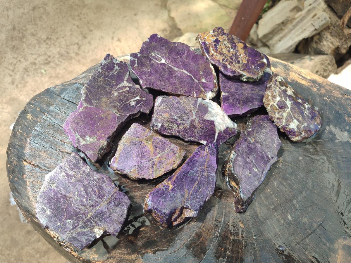 Polished Large Metallic Purpurite Slices x 10 From Erongo, Namibia - Toprock Gemstones and Minerals 