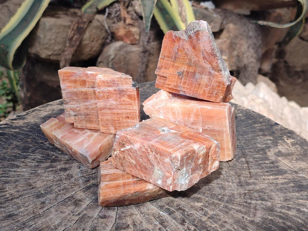 Natural Rhombohedral Sunset Orange Calcite Specimens x 6 From Spitzkop, Namibia - Toprock Gemstones and Minerals 