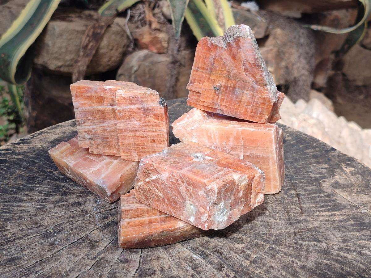 Natural Rhombohedral Sunset Orange Calcite Specimens x 6 From Spitzkop, Namibia - Toprock Gemstones and Minerals 