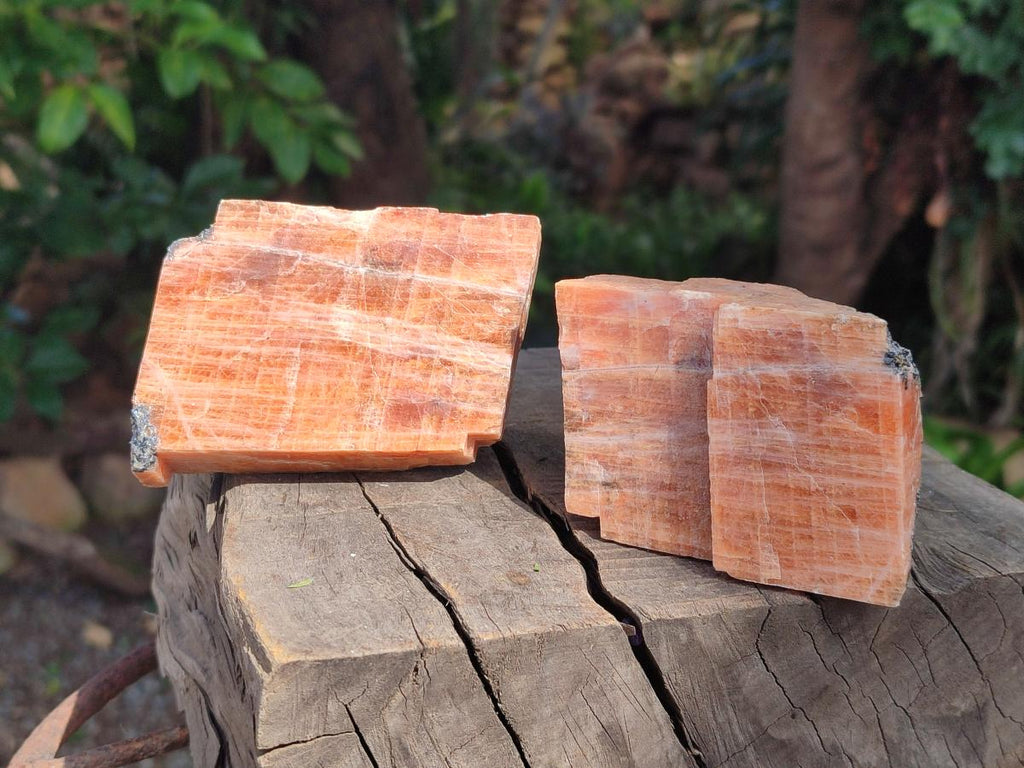 Natural Rhombohedral Sunset Orange Calcite Specimens x 6 From Spitzkop, Namibia - Toprock Gemstones and Minerals 