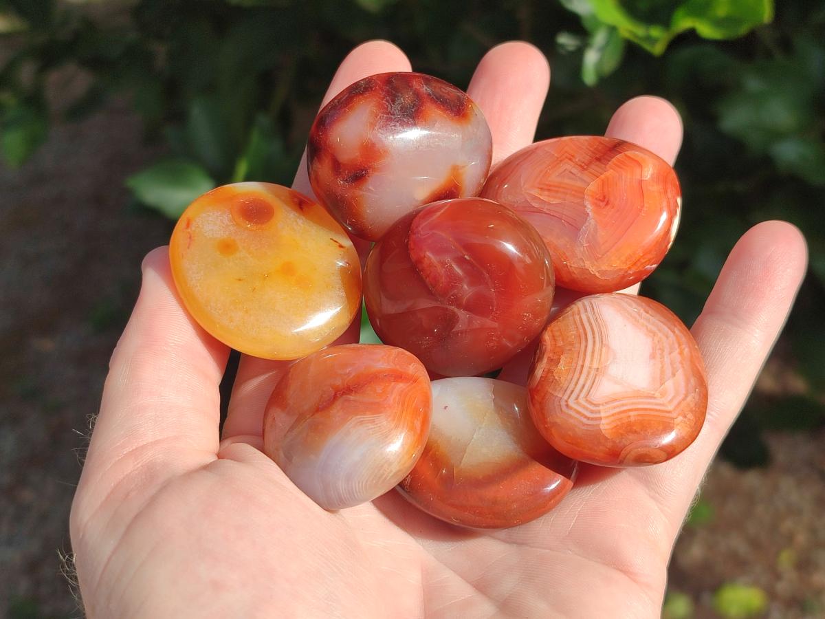 Polished Small Carnelian Agate Gemstone Galets x 49 From Madagascar - Toprock Gemstones and Minerals 
