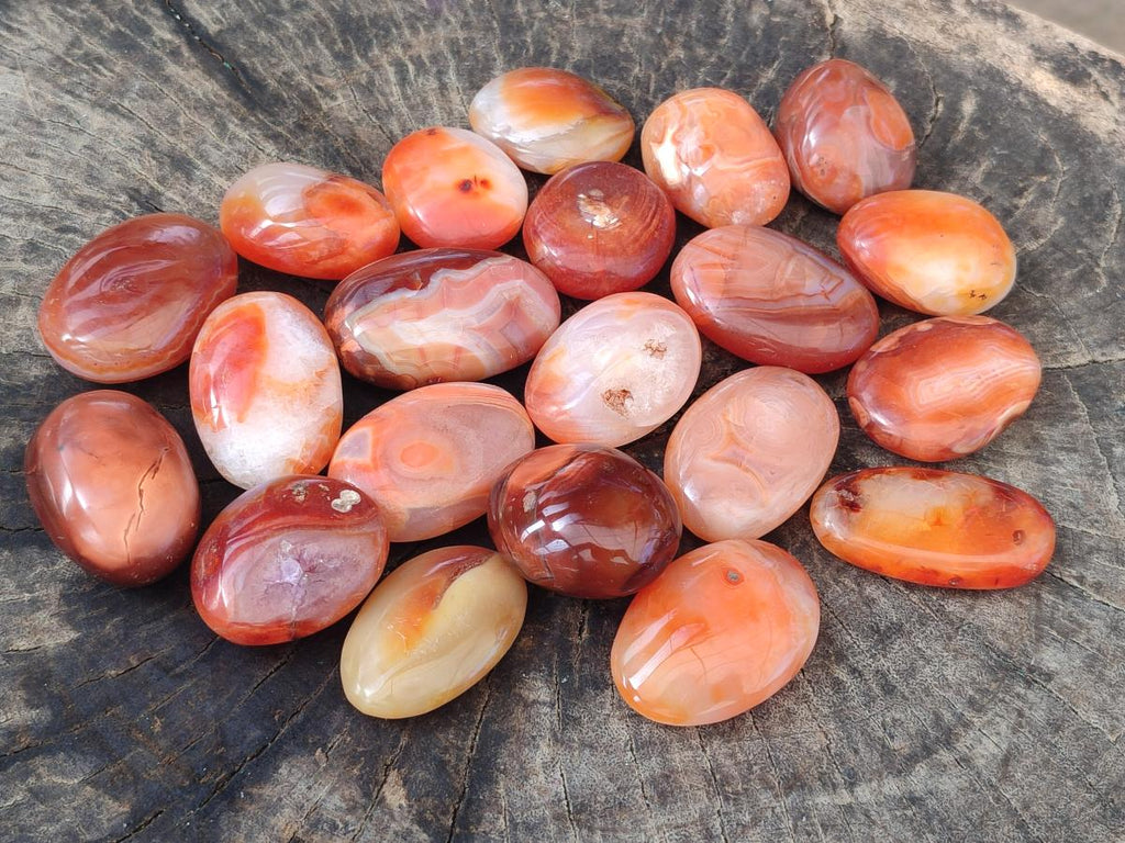 Polished Small Carnelian Agate Gemstone Galets x 49 From Madagascar - Toprock Gemstones and Minerals 