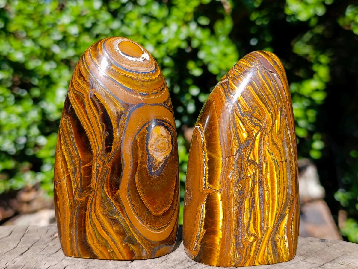 Polished Banded Tiger Iron and Golden River Tigers Eye Standing Display Pieces x 3 From South Africa - Toprock Gemstones and Minerals 