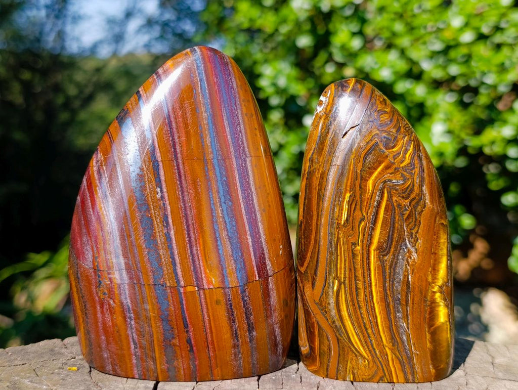 Polished Banded Tiger Iron and Golden River Tigers Eye Standing Display Pieces x 3 From South Africa - Toprock Gemstones and Minerals 