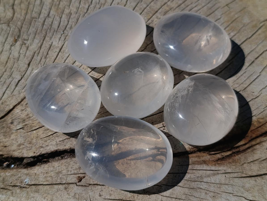 Polished Girasol Pearl Quartz Palm Stones x 20 From Ambatondrazaka, Madagascar - Toprock Gemstones and Minerals 