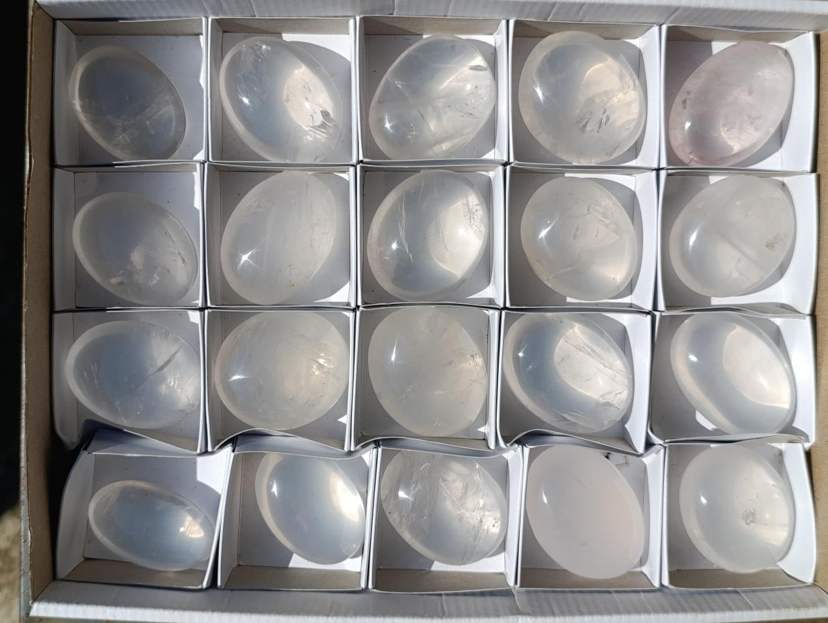 Polished Girasol Pearl Quartz Palm Stones x 20 From Ambatondrazaka, Madagascar - Toprock Gemstones and Minerals 